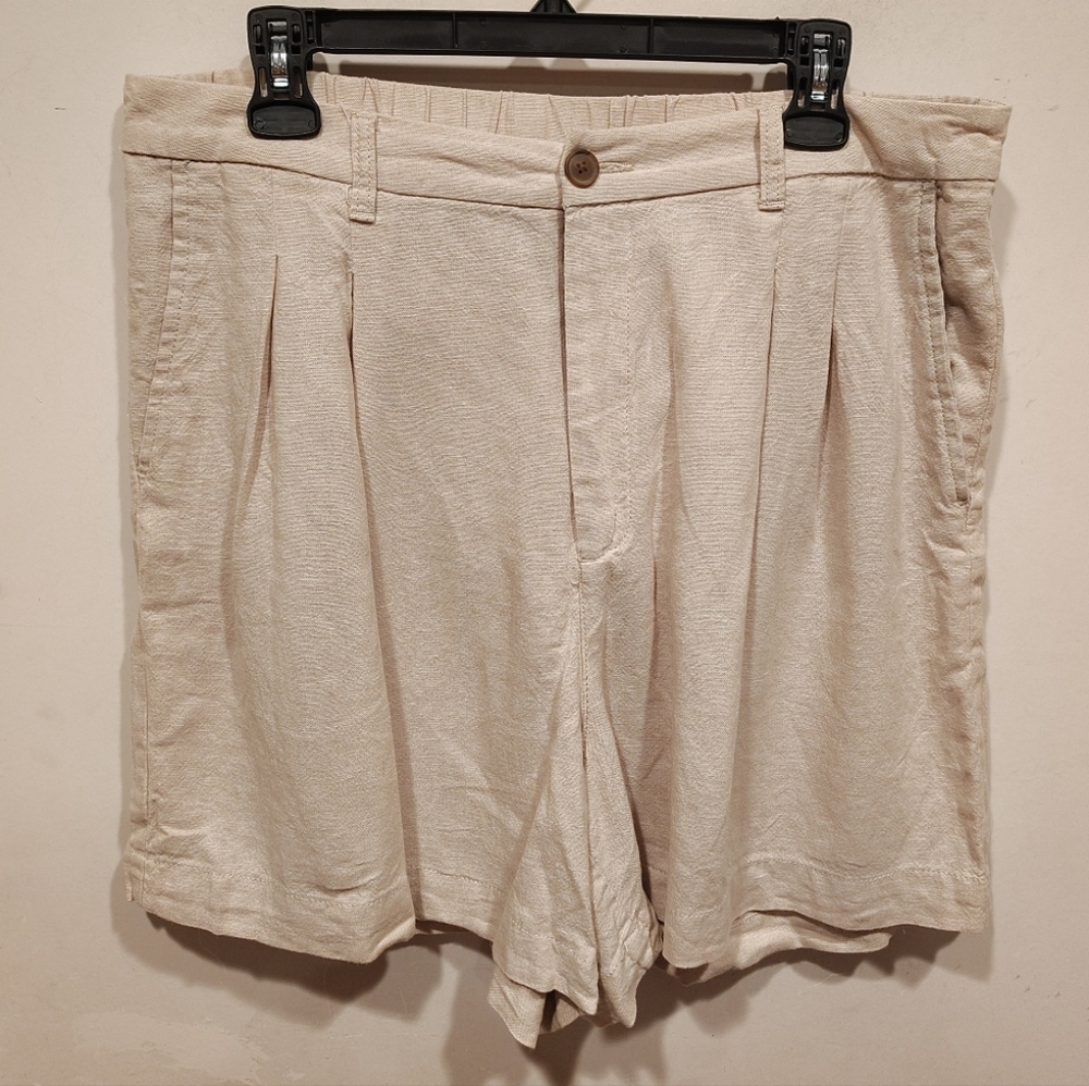 Gap Women's Beige High Rise Pleated Linen Blend Shorts Sz 6 Casual Beach Summer
